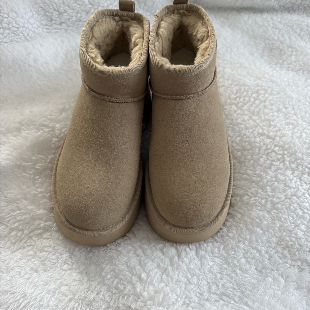 UGG Beige Suede Boots with Plush Lining
